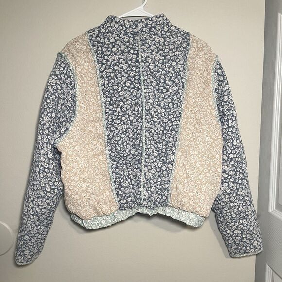 Blank NYC Summer Romance Quilted Floral Jacket Full Zip Blue Pink Women M - Picture 5 of 8